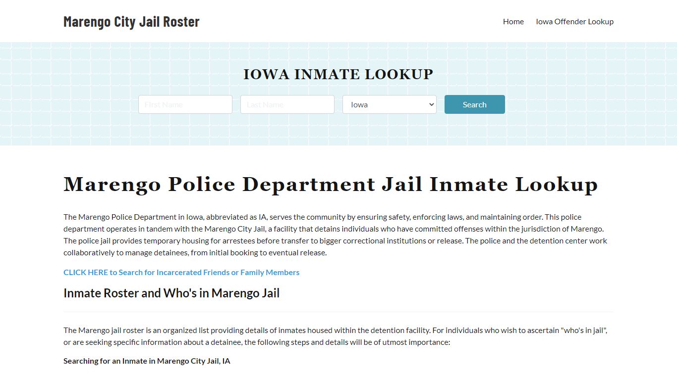 Marengo Police Department & City Jail, IA Inmate Roster, Arrests, Mugshots